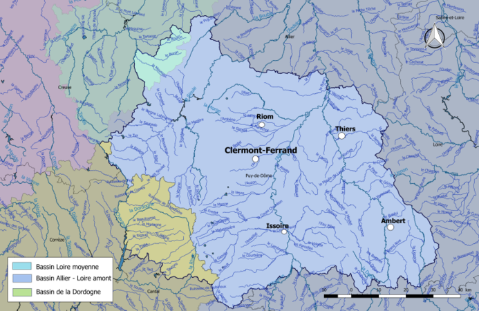 Le Puy-de-Dôme est découpé en trois sous-bassins : « Allier-Loire amont », « Loire moyenne » et « Dordogne ».