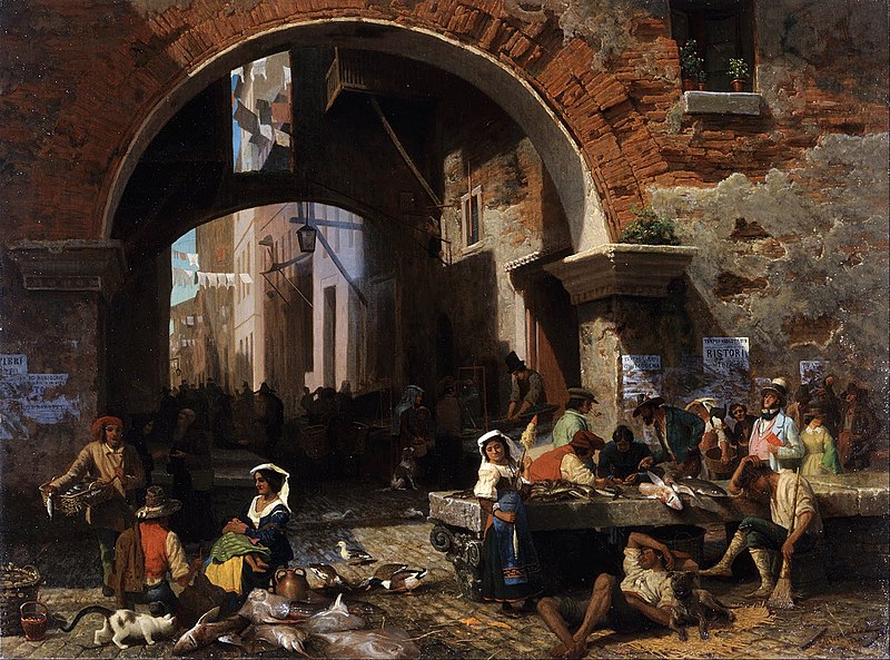 Archivo: Albert Bierstadt - Roman mercado de pescado. Arco de Octavio - Google Art Project.jpg