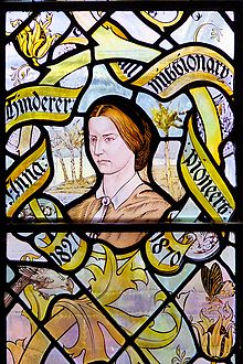 The missionary Anna Hinderer is in one of the Lady Chapel windows Anna Hinderer Stained Glass at Liverpool Cathedral.jpg