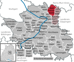 Elhelyezkedése Baden-Württemberg térképén