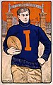 Football player, with letter I on sweater, hol...