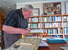 Gordon Brown in his Waiheke library, 2012