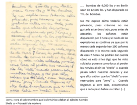 Fragmento de carta (29/03/45) enviada a sus padres tras el bombardeo de Wesel