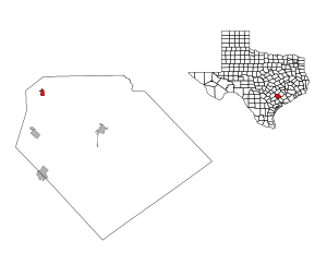 Lage von Moulton im Lavaca County (links) und in Texas (rechts)