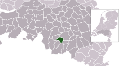 Highlighted position of Veldhoven in a municipal map of North Brabant