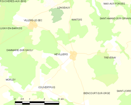 Mapa obce Hévilliers