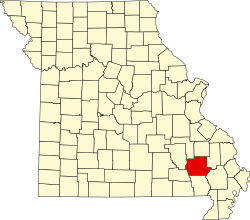 Karte von Wayne County innerhalb von Missouri