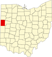 Kort over Ohio med Mercer County markeret