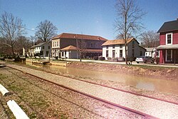 Metamora, with railroad and canal in the foreground