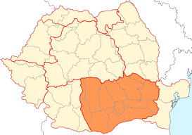 Mapa con la ubicación de Muntenia en Rumania.