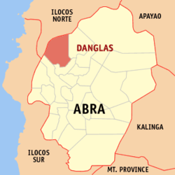 Mapa ng Abra na ipinapakita ang lokasyon ng Danglas.
