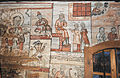 Picturi de pe naosul Bisericii de lemn din Budești Susani: Sfântul Mare Mucenic Dimitrie; Lupta lui Nestor cu Lie păgânul; Lameh şi femeile lui plâng moartea lui Tubal-Cain (de la stânga la dreapta)