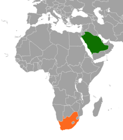 Map indicating locations of Saudi Arabia and South Africa