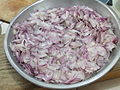 Sliced shallots for bawang goreng in Indonesia.