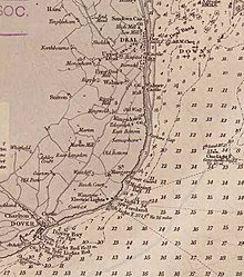 1848 chart showing the position of the Downs off the coast of Kent. NB, depths are in fathoms. The Downs Anchorage.jpg