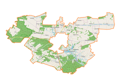 Mapa konturowa gminy wiejskiej Tomaszów Lubelski, na dole nieco na lewo znajduje się punkt z opisem „Rabinówka”