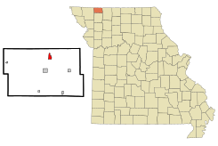 Worth County Missouri Incorporated and Unincorporated areas Irena Highlighted.svg