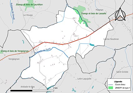 Carte de la ZNIEFF de type 1 sur la commune.