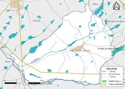 Carte des ZNIEFF de type 1 localisées sur la commune[Note 4].