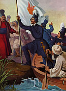Aléxandros Ipsilantis cruza el Pruth, durante la Guerra de independencia de Grecia. Pintada por Peter von Hess.