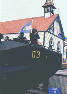 An Argentine Marines Amtrack in Port Stanley, 1982