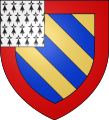 Blason de la maison capétienne de Bourgogne (rameau de Montagu) : Bandé d'or et d'azur de six pièces, à la bordure de gueules et au franc quartier d'hermines.