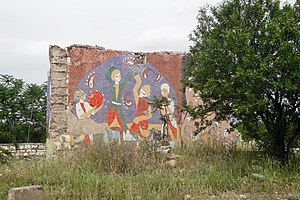 Ruins of a Soviet-era bus stop in Fuzuli