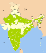 Área de distribución de Azolla pinnata ssp. asiatica na India.