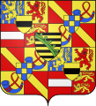 Armes de Maurice de Nassau, prince d'Orange indiquant le comté de Moers (sur-le-tout des quartiers 1 et 4) et le armes de sa mère de Saxe (sur-le-tout au centre)[4],[5],[6]
