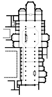 Dessin architectural représentant l'occupation au sol de l'église.