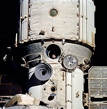 Cosmonaut Valeriy Polyakov looks out space station Mir's window during his 438-day flight in 1994-1995 Cosmonaut Polyakov Watches Discovery's Rendezvous With Mir - GPN-2002-000078.jpg