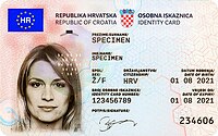 Croatian identity card is valid for travel to most European countries. Croatian National ID 2021 - front.jpg