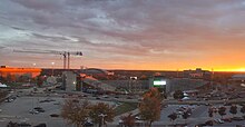 Hearnes Center, Mizzou Arena, and Faurot Field Faurot Field sunset skyline.jpg