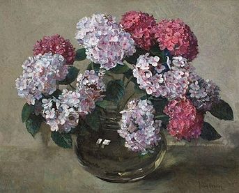 Hydrangeas in Glass Vase