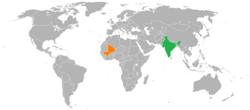Карта с указанием местоположения Индии и Мали