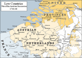 Map of the Low Countries; Bergen op Zoom, upper center Low Countries 1740.png