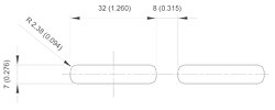 M-LOK approximate slot dimensions. (Primary measurements in millimeters, inches in parentheses.)