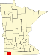 Map of Minesota highlighting Nobles County