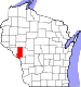 Harta statului Wisconsin indicând comitatul Trempealeau