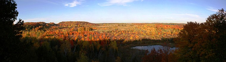 Vue panoramique du Parc provincial des Falaises Mono en Ontario.