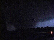 Nighttime photograph of a tornado