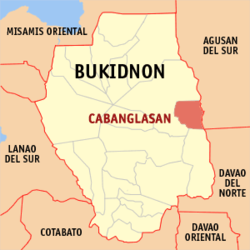 Mapa ng Bukidnon na nagpapakita sa lokasyon ng Cabanglasan.