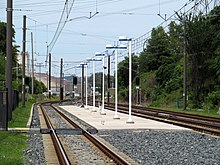 The incomplete Texas station in 2014 Platform at possible Texas station, August 2014.JPG