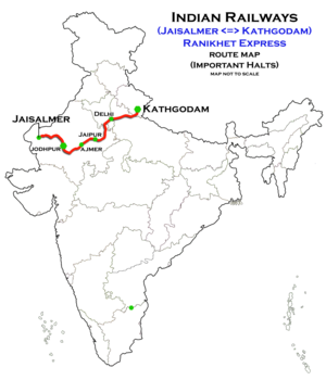 Ranikhet Express (Jaisalmer–Kathgodam) route map