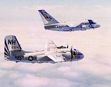 S-3A replaced the outdated S-2 Tracker in 1975 S-2G and S-3A in flight 1976.jpg