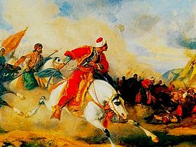 رسم يصور السلطان سليم الأول وهو يقود العثمانيين في معركة جالديران