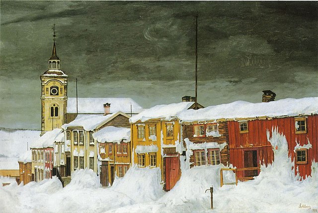 Efter snestorm, Lillegaten Røros by Harald Sohlberg