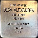 Stolperstein für Olga Alexander (Rheinbabenstraße 106)