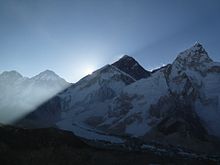 The sun rising on Everest in 2011 Sunrise over Everest.jpg