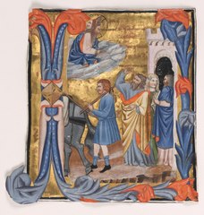Departure of Tobias guided by the archangel Raphael; cutting from an initial I from a gradual by the Master of Noah's Ark: Cleveland Museum of Art